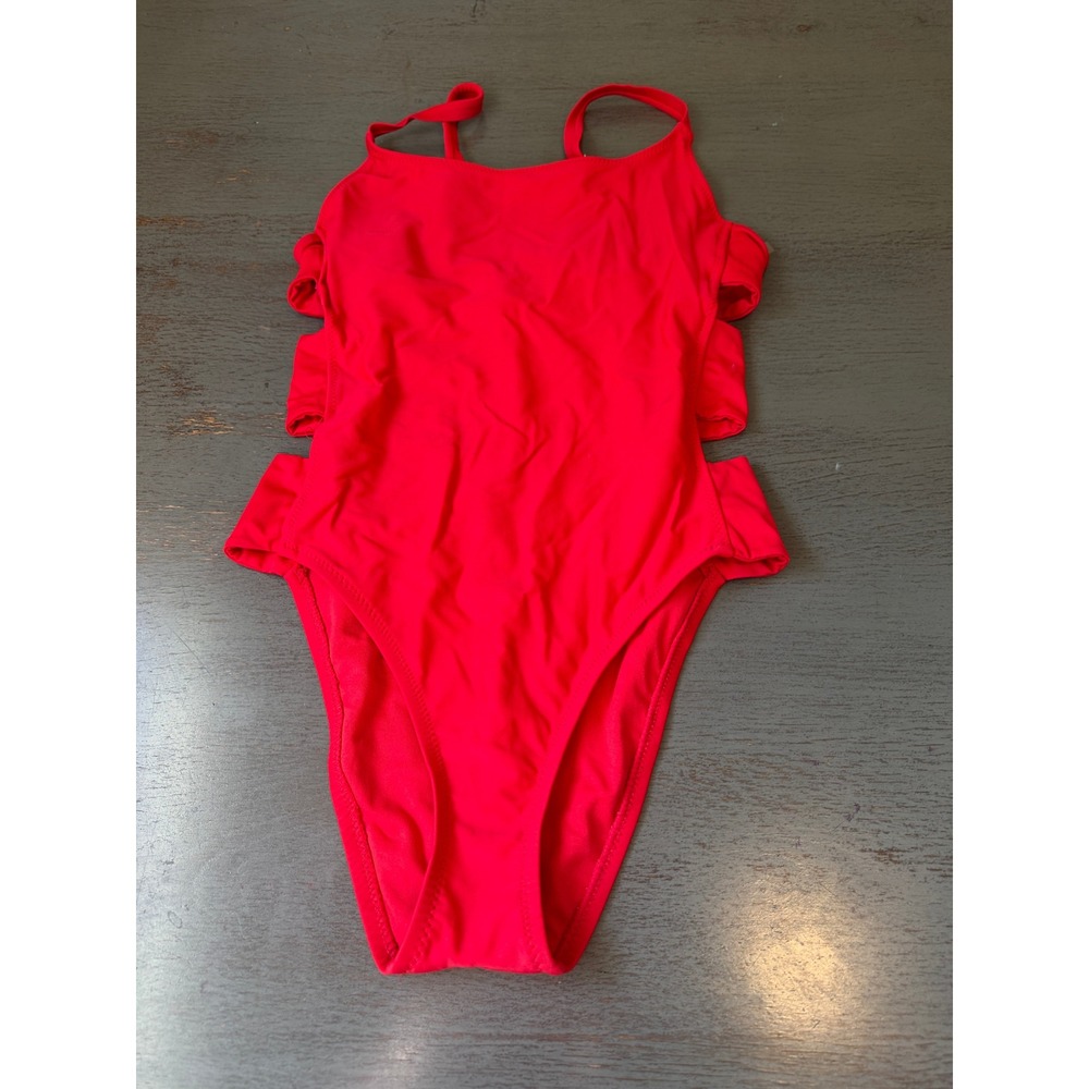 Shade Shore Red One Piece Swimsuit Side Cut Out Adjustable Straps Small